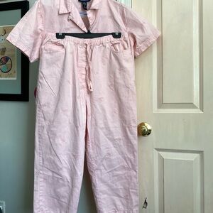 Denim&Co Light Pink Cotton leaves embroided set